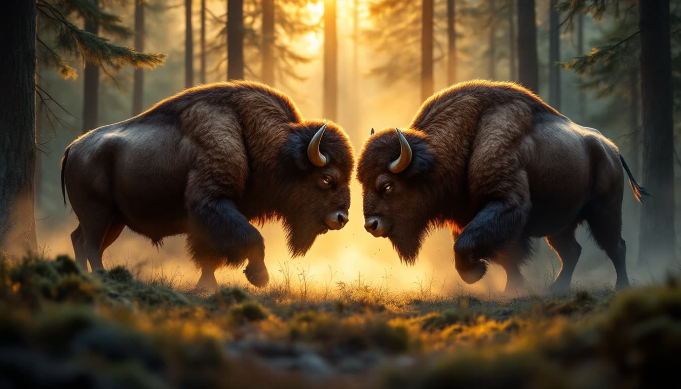  Clash of Bison in the Forest