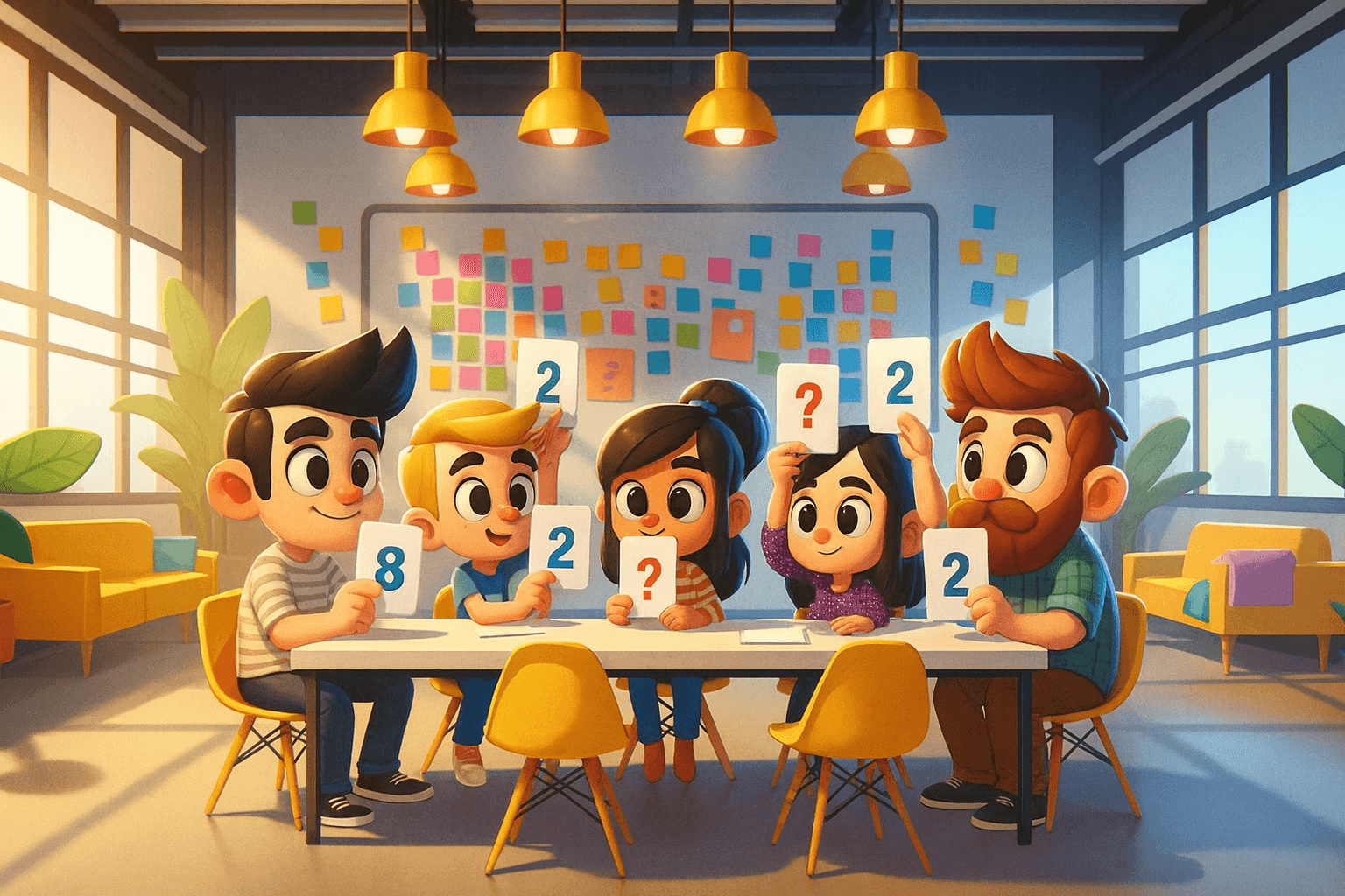 Agile team using planning poker for estimation