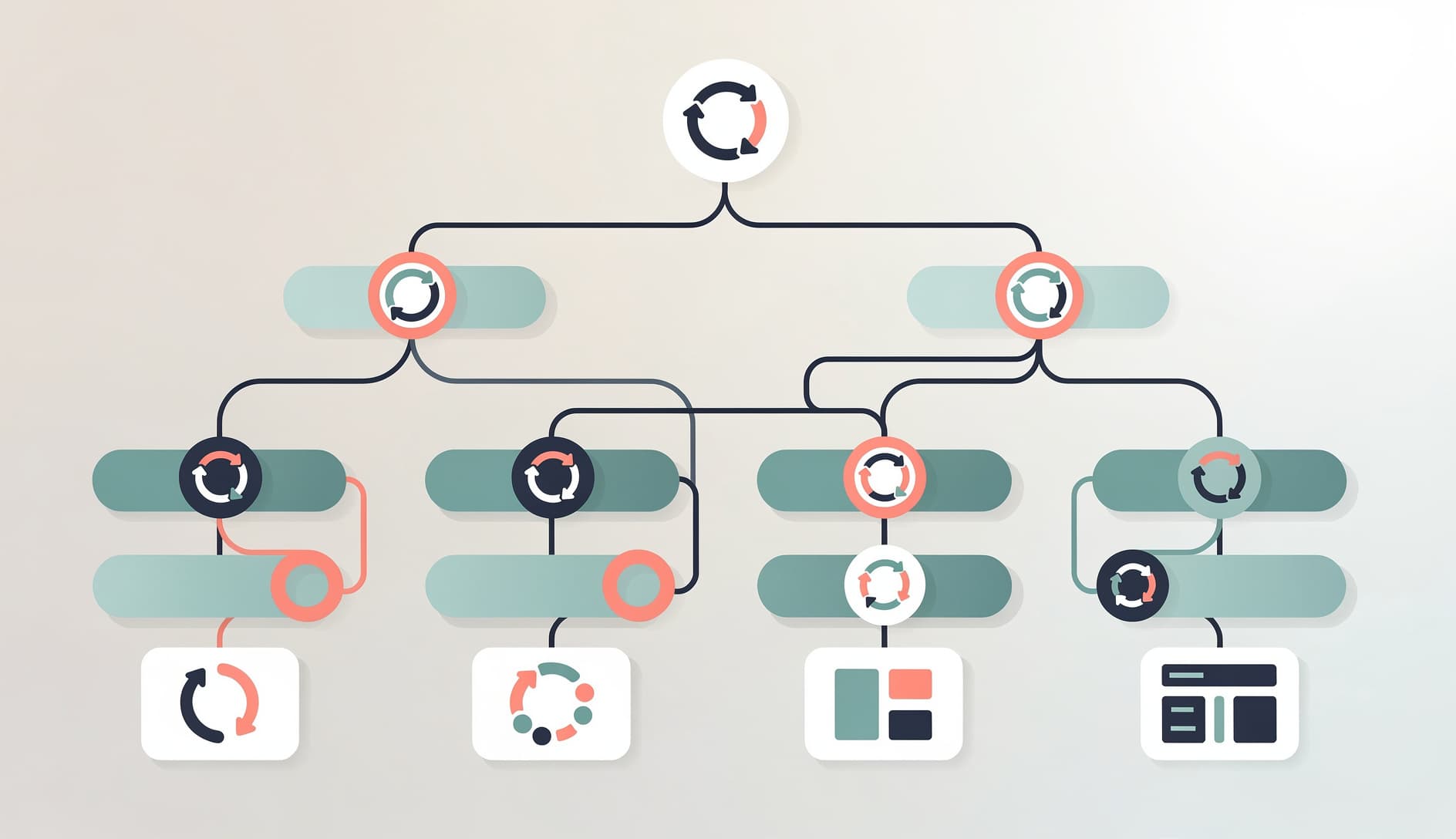 Decision tree with branching paths leading to different agile methodology options based on team and project characteristics