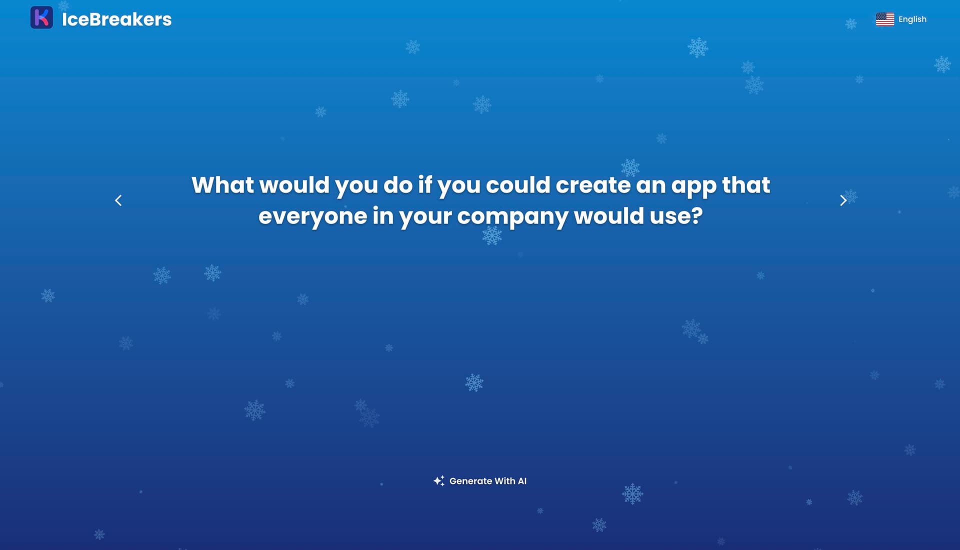 Screenshot of the Kollabe Icebreaker tool showing a generated icebreaker question with category options and a Create with AI button
