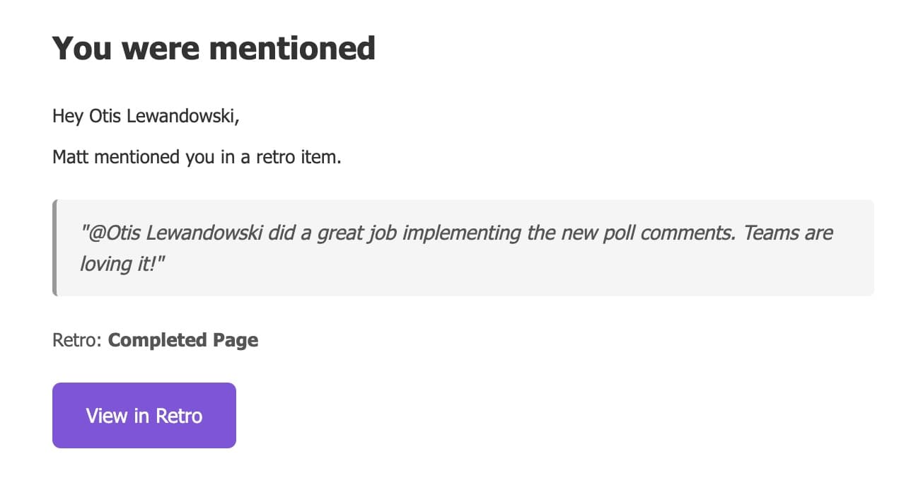 email from a mention in a retrospective
