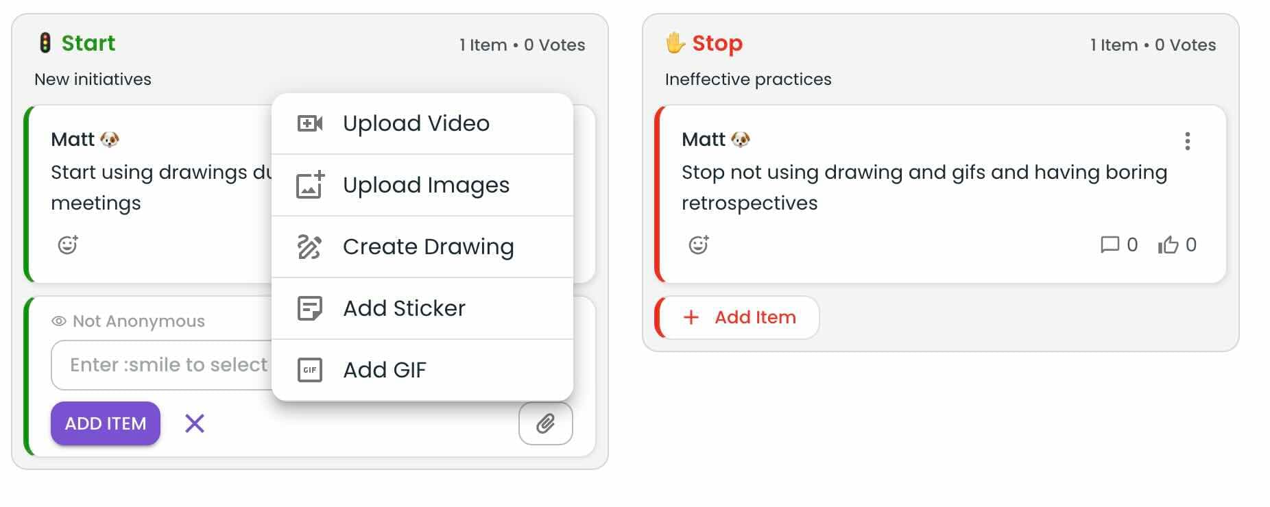 List of options available on retro items