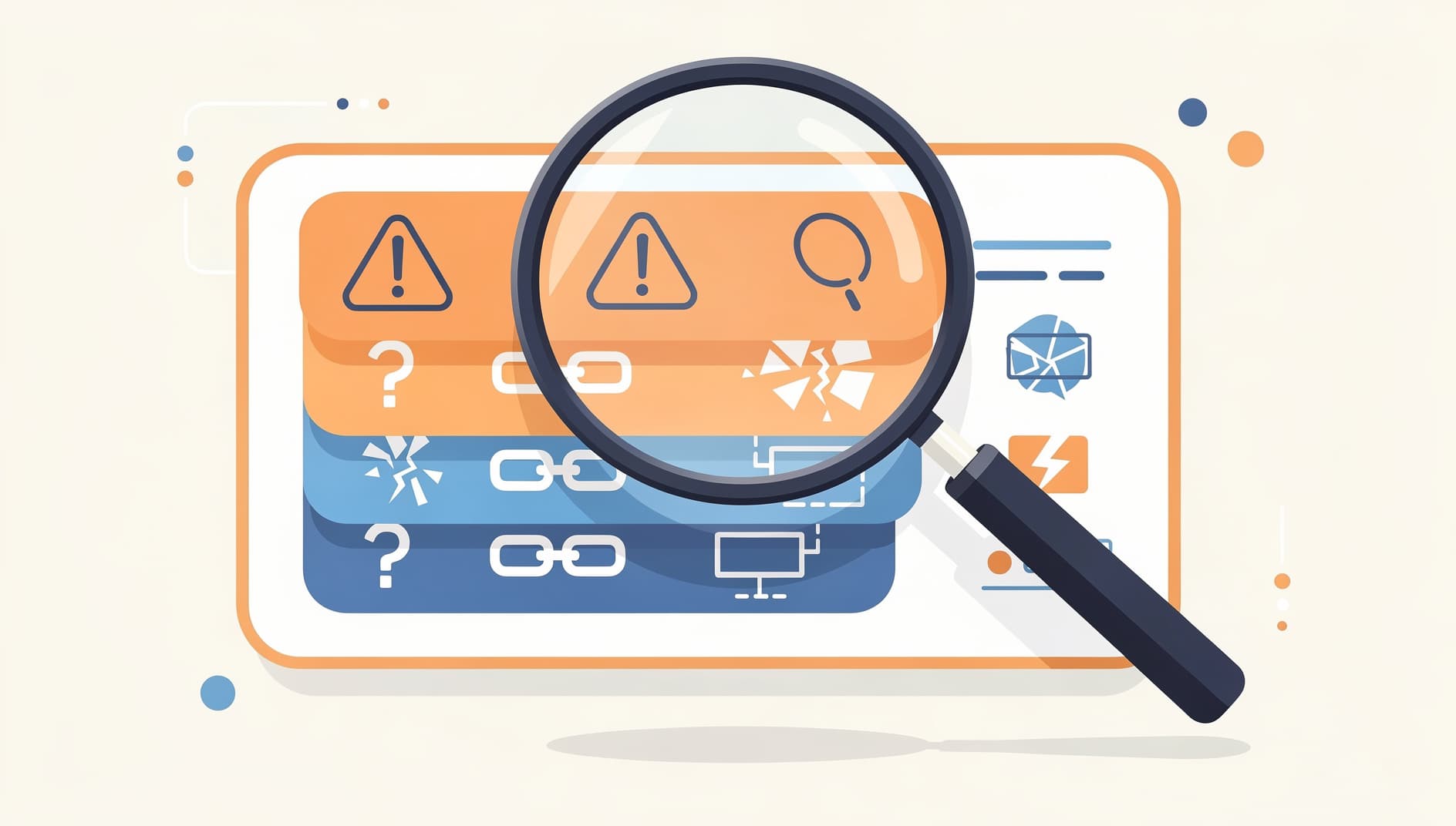 Illustration of a magnifying glass examining a user story card, revealing hidden issues and edge cases underneath the surface
