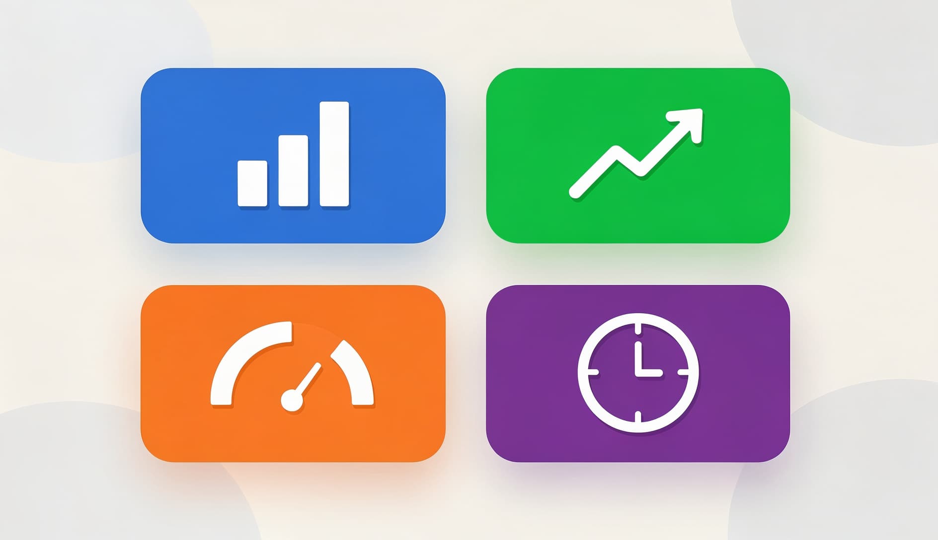 Illustrated dashboard showing four colorful metric cards for WIP, cycle time, throughput, and work item age with small chart icons on each