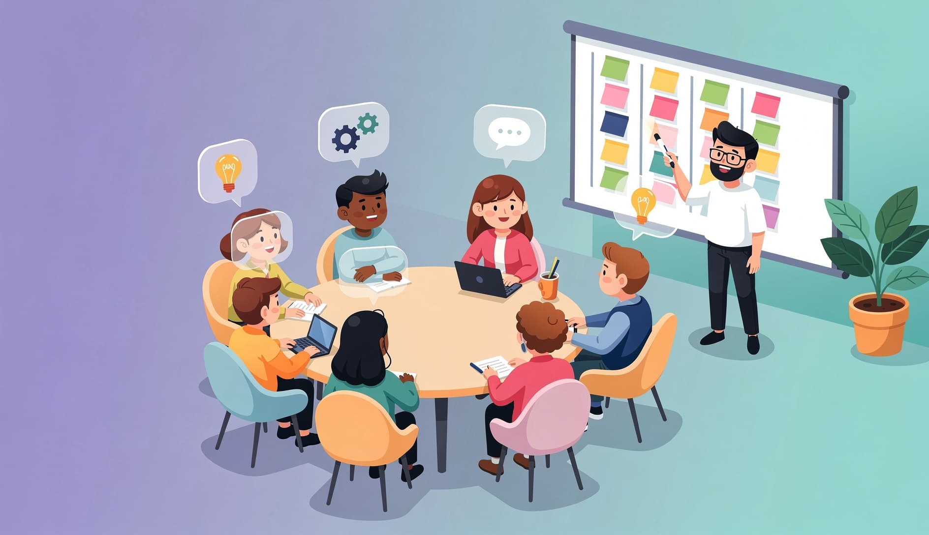 Diverse team in an Agile retrospective meeting